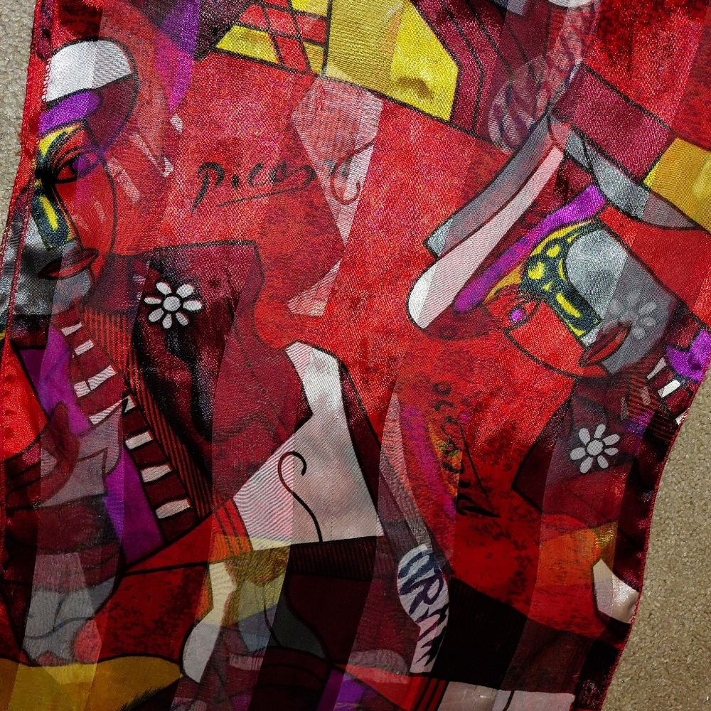 Picasso Cubist Scarf Hand Painted Signed